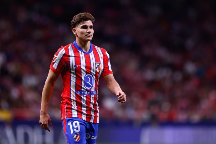 Julian Alvarez of Atletico de Madrid looks on during the Spanish League, LaLiga EA Sports, football match played between Atletico de Madrid and Rayo Vallecano at Riyadh Air Metropolitano stadium on April 24, 2025, in Madrid, Spain.