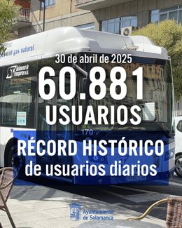 Récord histórico de usuarios diarios en el servicio de transporte urbano en autobús del Ayuntamiento Salamanca