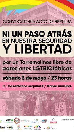 Cartel de la concentración que tendrá lugar este sábado por la noche en Torremolinos en señal de respulsa a las agresiones homófobas en la ciudad costasoleña.