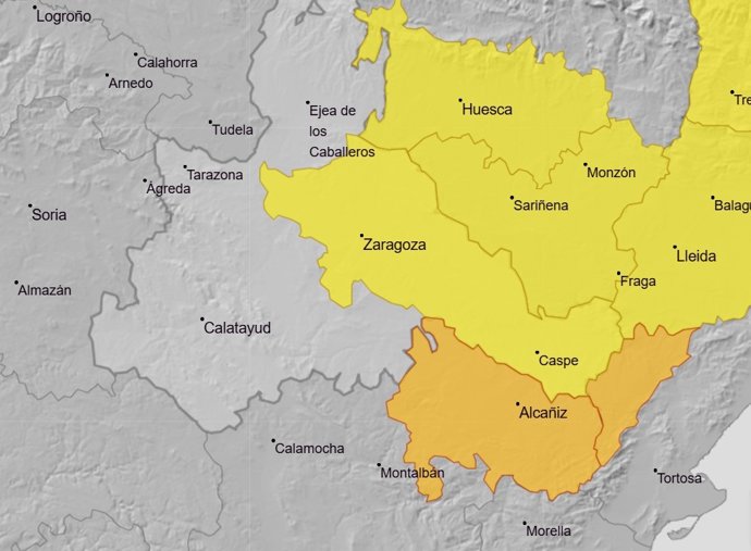 Aviso naranja por fuertes tormentas esta tarde en el Bajo Aragón y riesgo de granizo