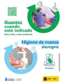 Cartel de la campaña sobre higiene de manos impulsada por la Consejería de Salud asturiana.
