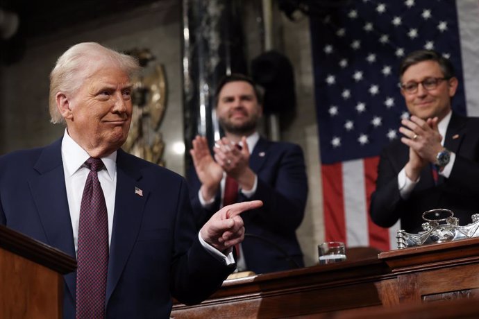 Archivo - Donald Trump, JD Vance y Mike Johnson