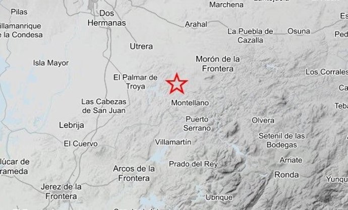 Mapa con el epicentro del movimiento sísmico