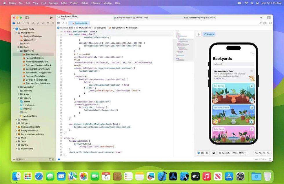 Interfaz de Xcode de Apple.