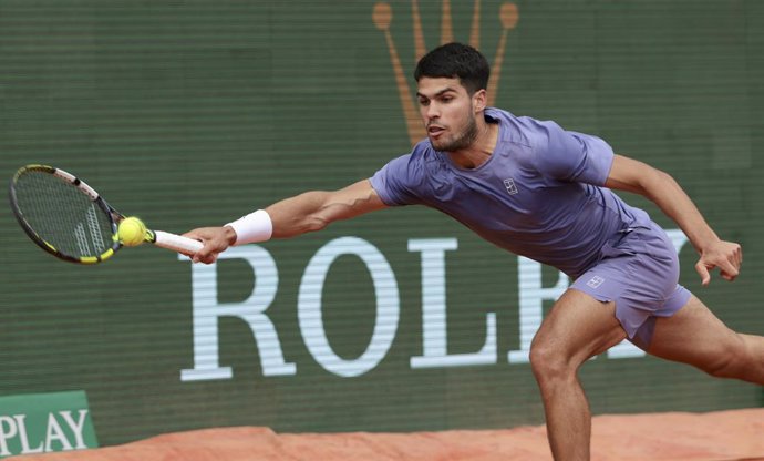 Carlos Alcaraz of Spain against Alejandro Davidovich Fokina of Spain during their semifinal on day 7 of the Rolex Monte-Carlo Masters, an ATP 1000 tennis tournament on April 12, 2025 at Monte Carlo Country Club in Roquebrune Cap Martin, France near Monaco