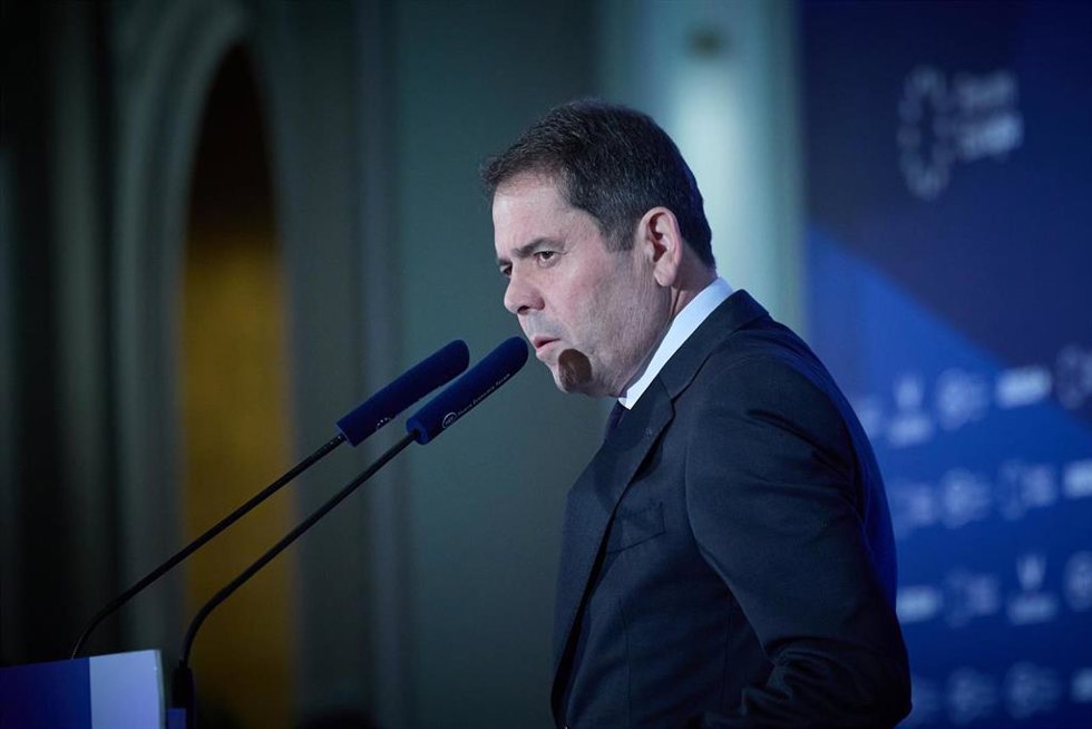 El presidente de Cepyme, Gerardo Cueva, durante un desayuno informativo organizado por Fórum Europa este lunes