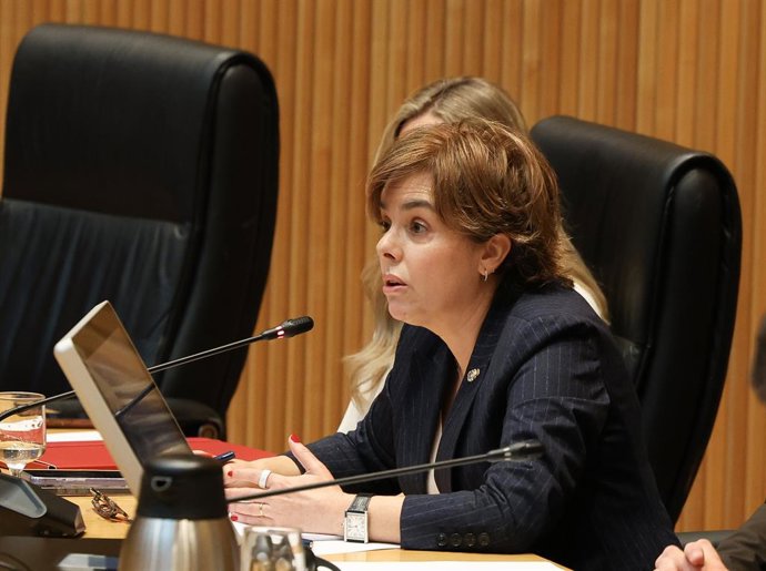 A ex-vice-primeira-ministra Soraya Sáenz de Santamaría, perante o comitê do Congresso que investiga a "Operação Catalunha".