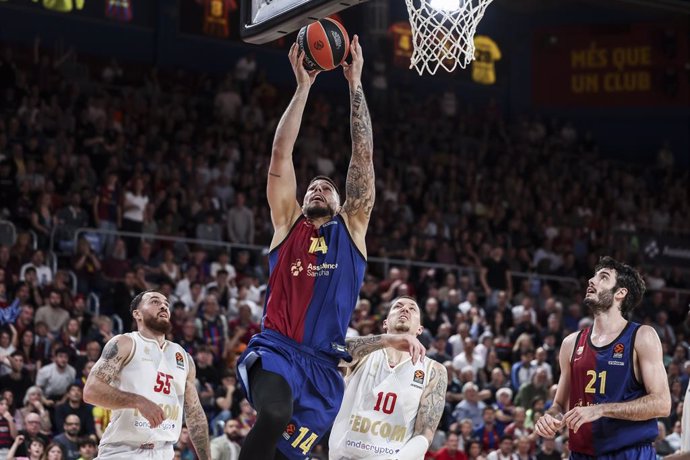 Willy Hernangomez of FC Barcelona in action during the Turkish Airlines Euroleague, Play Offs match 4 between FC Barcelona and AS Monaco at Palau Blaugrana on May 02, 2025 in Barcelona, Spain.