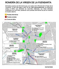 El Ayuntamiento de Murcia habilita paradas alternativas para el transporte público durante la Romería de la Fuensanta