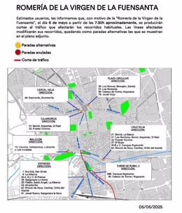 El Ayuntamiento de Murcia habilita paradas alternativas para el transporte público durante la Romería de la Fuensanta