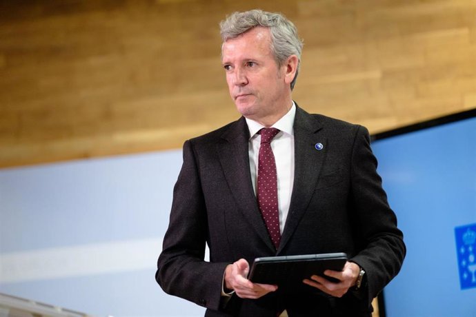 El titular del Gobierno gallego, Alfonso Rueda en la comparecencia a los medios de comunicación de este lunes