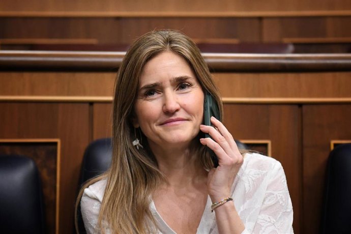 La vicepresidenta tercera y ministra para la Transición Ecológica, Sara Aagesen, durante una sesión plenaria en el Congreso de los Diputados, a 10 de abril de 2025, en Madrid (España). 
