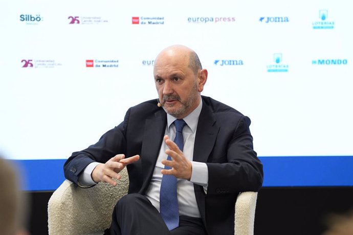 Rafael Louzan, President of Spanish Football Federation RFEF, during the Desayunos Deportivos Europa Press with Rafael Louzan, President of the RFEF, at Camilo Jose Cela University on May 06, 2025 in Milan, Italy.