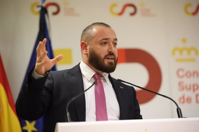 El director general de la Comisión Española para la Lucha Antidopaje en el Deporte (CELAD), Carlos Peralta, en la clausura de la jornada por el Día Mundial del Juego Limpio en el CSD.