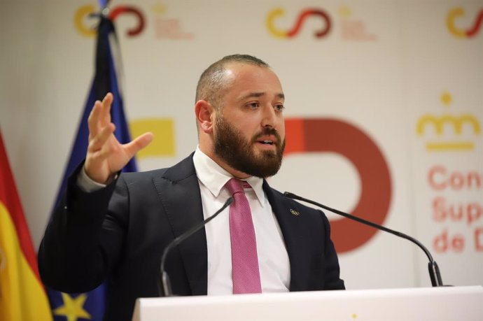 El director general de la Comisión Española para la Lucha Antidopaje en el Deporte (CELAD), Carlos Peralta, en la clausura de la jornada por el Día Mundial del Juego Limpio en el CSD.