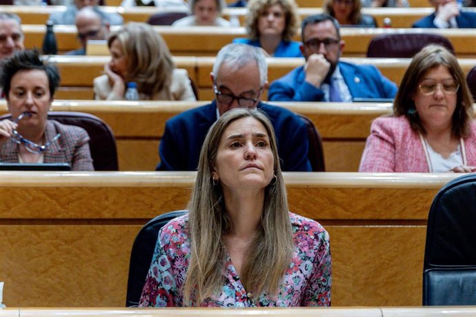 La vicepresidenta del Gobierno y ministra para la Transición Ecológica y el Reto Demográfico, Sara Aagesen, durante una sesión de control al Gobierno en el Senado, a 6 de mayo de 2025, en Madrid (España). Tras el apagón de luz que afectó a la Península Ib