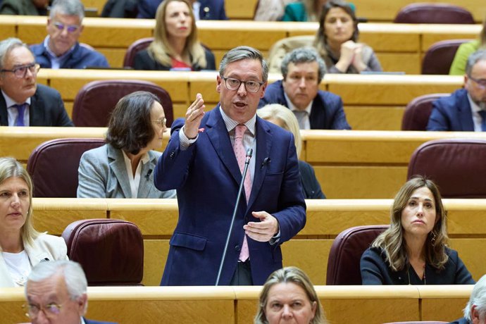 Archivo - El senador del PP, Alfonso Serrano, interviene en el Senado