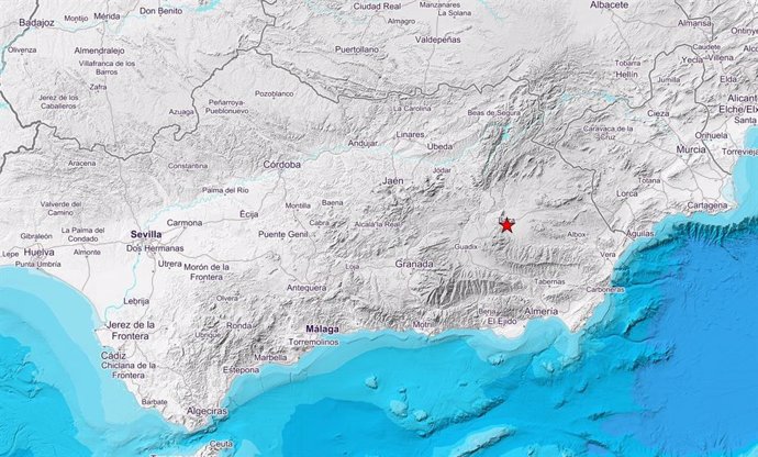 Captura de pantalla de la localización del seísmo con epicentro en Zújar