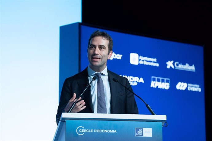 El ministro de Economía, Comercio y Empresa, Carlos Cuerpo, interviene durante la 40 Reunió Cercle d'Economia.