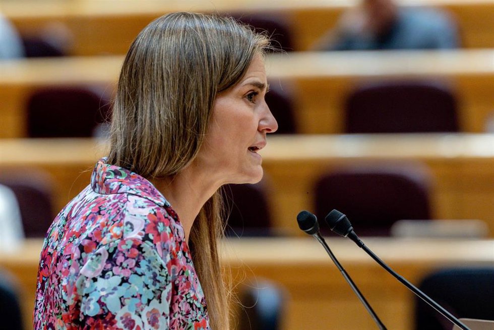 La vicepresidenta del Gobierno y ministra para la Transición Ecológica y el Reto Demográfico, Sara Aagesen, interviene durante una sesión de control al Gobierno en el Senado, a 6 de mayo de 2025, en Madrid (España). 