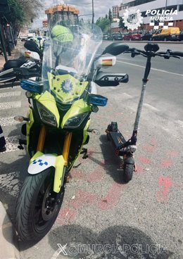 Imagen del patinete intervenido por la Policía Local de Murcia