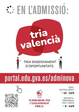 La Plataforma en Defensa de l'Ensenyament Públic anima a les famílies a matricular en valencià