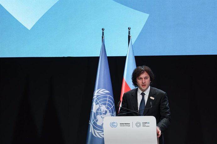 Archivo - November 13, 2024, Baku, Azerbaijan, Azerbaijan: IRAKLI KOBAKHIDZE, Prime Minister of Georgia,  speaks at The World Leaders Climate Action Summit of COP29...The COP is the largest gathering of High Level officials in the world that focuses on cl