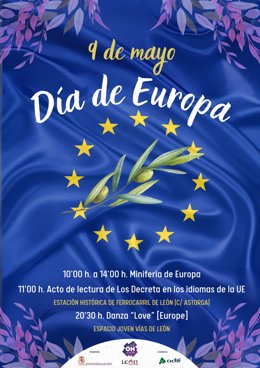 Cartel conmemorativo del Día de Europa en la ciudad de León.