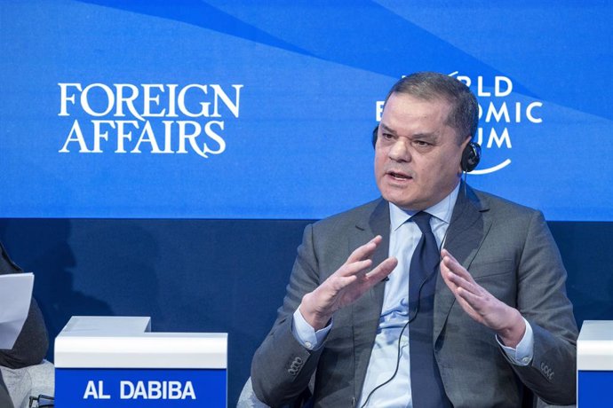 Archivo - HANDOUT - 22 January 2025, Switzerland, Davos: Abdulhamid Al Dabiba, Prime Minister of Libya speaking in Rubik's Cube of Global Security session at the World Economic Forum Annual Meeting 2025. Photo: Thibaut Bouvier/World Economic Forum/dpa - A