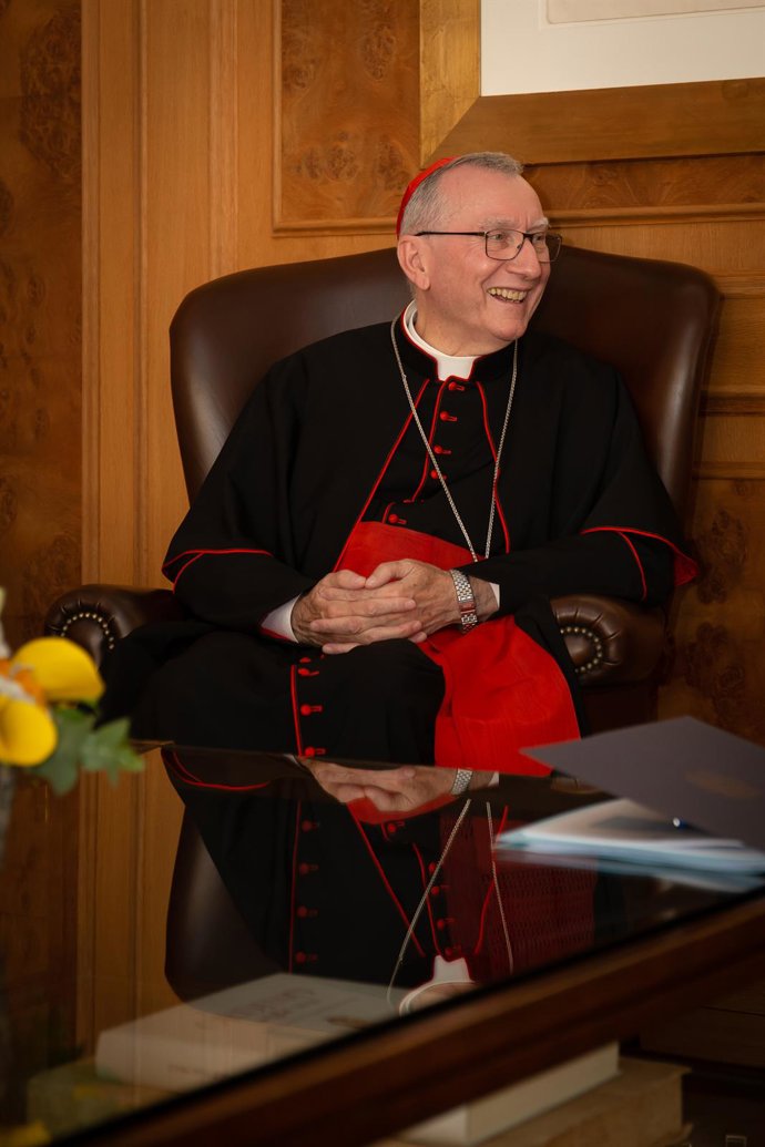 Archivo - El secretario de Estado del Vaticano, Pietro Parolin, durante su visita a Andorra, en la sede del Govern, a 7 de septiembre de 2023, en Andorra la Vella (Andorra).