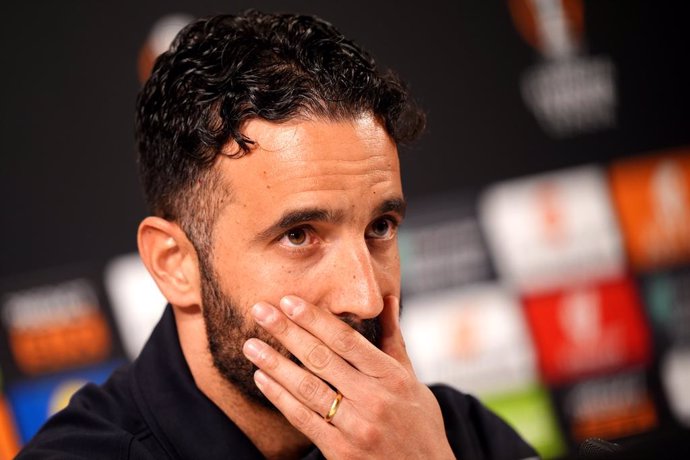 30 April 2025, Spain, Bilbao: Manchester United manager Ruben Amorim during a press conference ahead of Thrusday's UEFA Europa League soccer match against Athletic Club, at the San Mames Stadium, Bilbao. Photo: Bradley Collyer/PA Wire/dpa