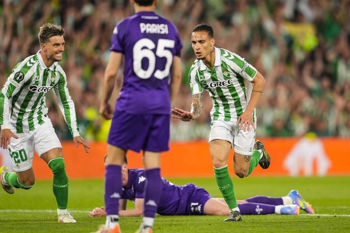 Antony Matheus dos Santos of Real Betis celebrates a goal during the UEFA Europa Conference League Semi Final First Leg, football match played between Real Betis and ACF Fiorentina at Benito Villamarin stadium on May 1, 2025, in Sevilla, Spain.
