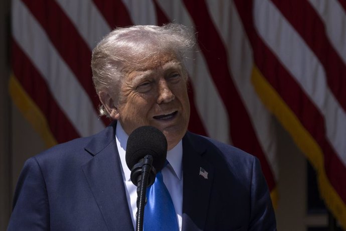 01 May 2025, US, Washington: US President Donald Trump delivers remarks during a National Day of Prayer event in the Rose Garden of the White House. Photo: Mehmet Eser/ZUMA Press Wire/dpa