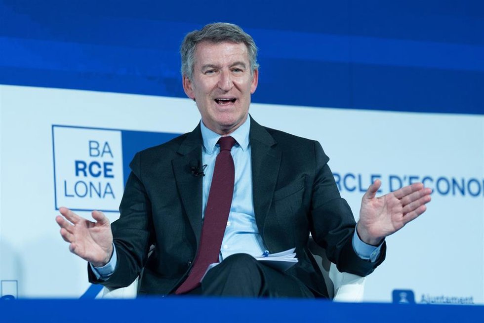 El presidente del Partido Popular, Alberto Núñez Feijóo, interviene durante a la 40 Reunió Cercle d'Economia, en el Palau de Congresos de Cataluña, a 6 de mayo de 2025, en Madrid (España). La edición de este año se celebra entre ayer y mañana, 7 de mayo
