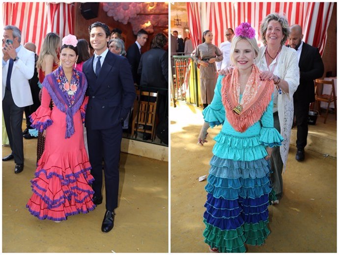 Cayetana Rivera con Tomás Páramo, y Eugenia Martínez de Irujo con Simoneta Gómez-Acebo, incondicionales de la Feria de Abril un día más