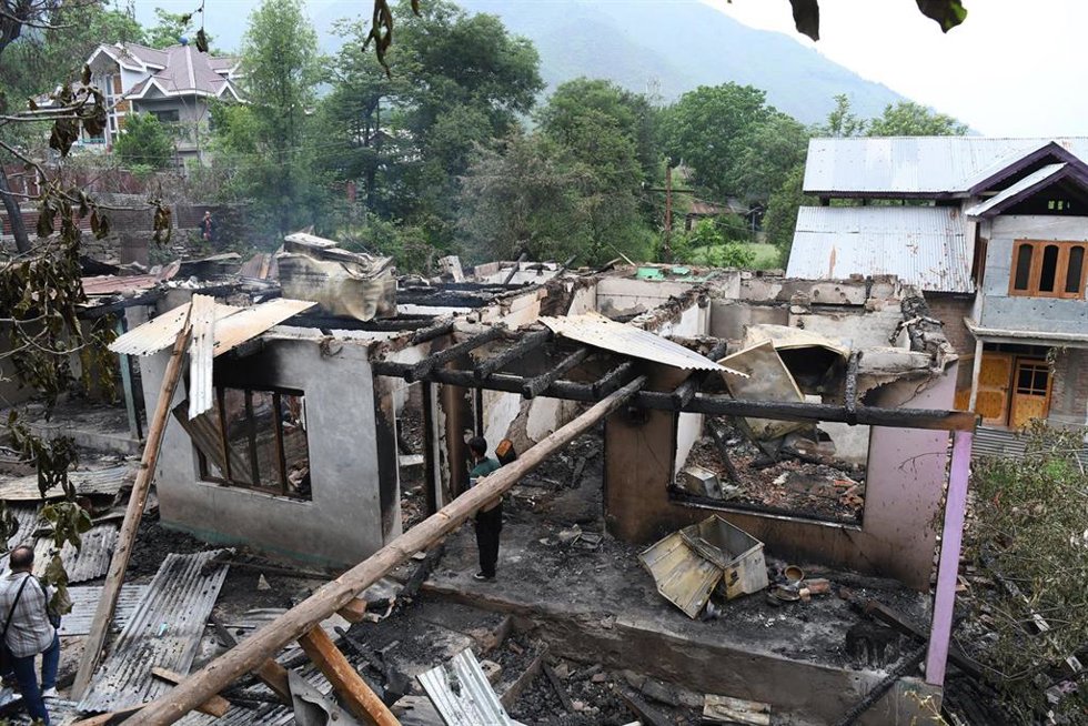 Imagen de archivo de una vivienda dañada por los ataques de Pakistán contra India. 