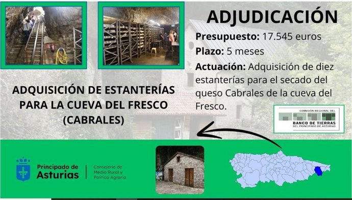 El Principáu encarga 10 estanteríes a midida para facilitar l'ensugáu del quesu Cabrales na cueva del Frescu.