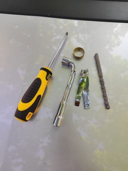 Herramientas confiscadas de los autores en Salou (Tarragona) justo una hora antes de los hechos