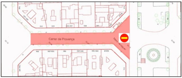 Mapa con afectaciones en la calle Provença