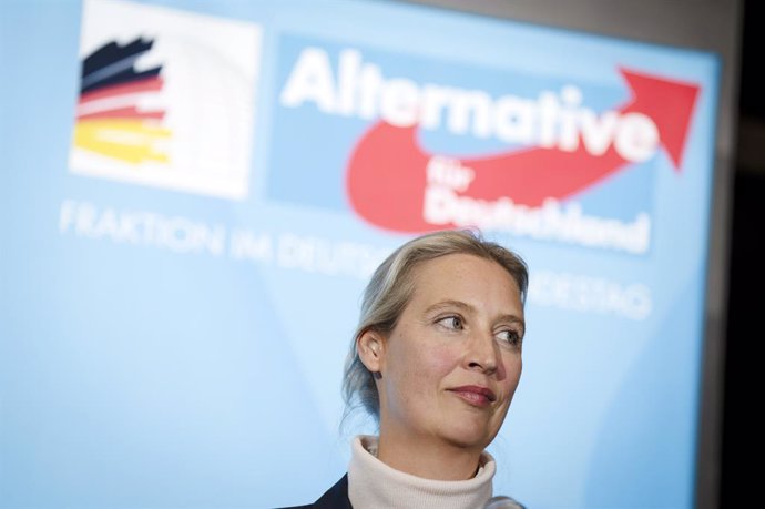 Archivo - March 24, 2025, Berlin, Berlin, Deutschland: Alice Weidel beim Pressestatement zur Fraktionssitzung der AfD-Bundestagsfraktion im Reichstagsgebäude. Berlin, 24.03.2025