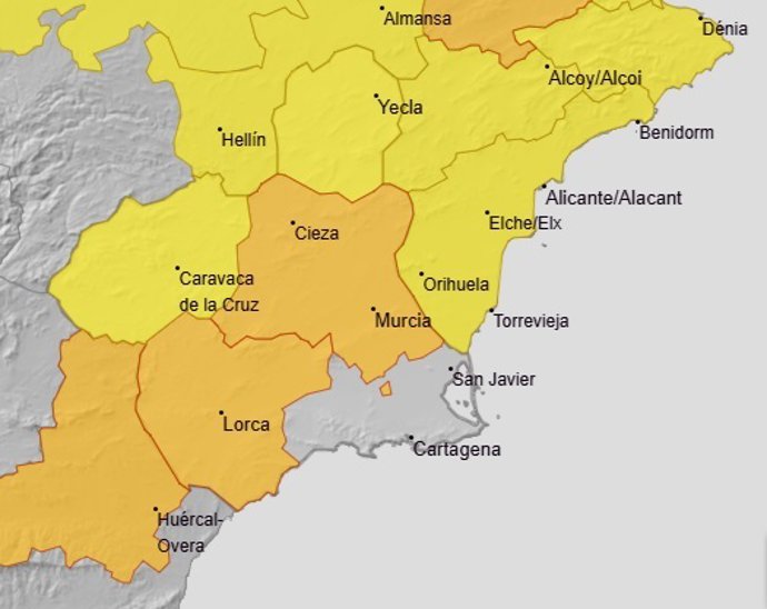 Elevan a naranja el aviso por tormentas y lluvias para este jueves en la Vega del Segura y el Guadalentín