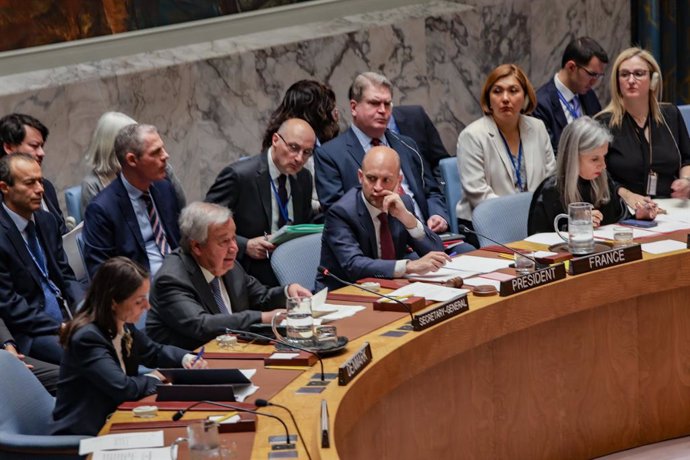 April 29, 2025, New York, New York, USA: The UN Secretary-General, ANTONIO GUTERRES, Speaks at a UN Security Council meeting on the situation in the Middle East, including the Palestinian question, expressing concern over the growing death toll and the di