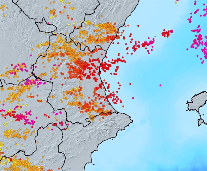 Imagen de los rayos caídos en la Comunitat