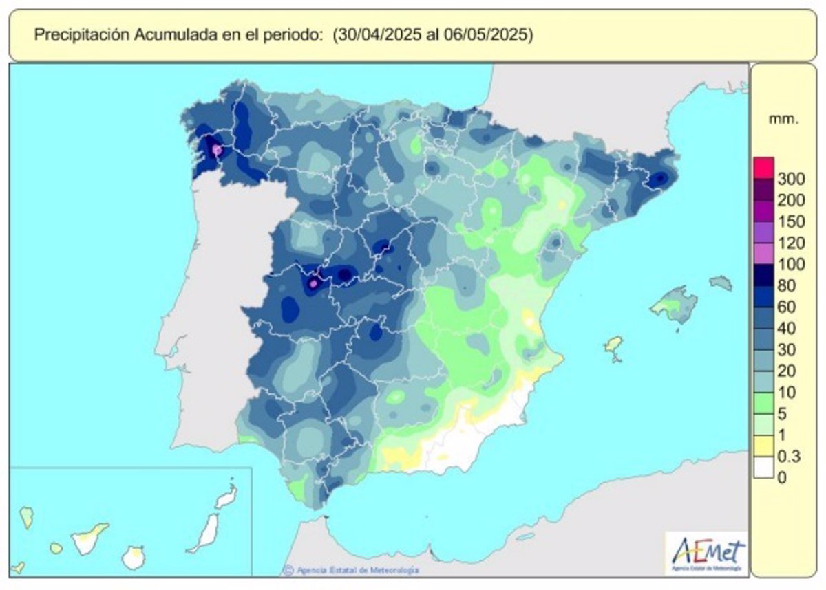 Las lluvias acumuladas en este año hidrológico suben a 570 l/m2, un 20% más de lo normal