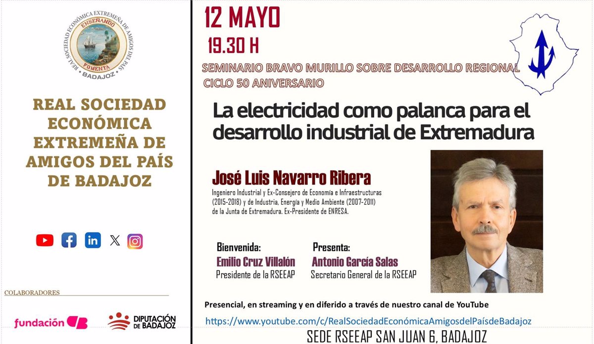 El expresidente de Enresa José Luis Navarro ofrece una charla en Badajoz sobre la electricidad y el desarrollo extremeño
