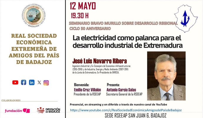 Cartel de la charla en Badajoz del expresidente de Enresa José Luis Navarro