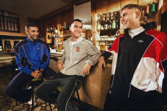 Los futbolistas del FC Barcelona Ferran Torres, Fermín López y Marc Casadó durante la sesión de fotografías con Under Armour