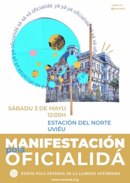 Cartel de la manifestación pola oficialidá de la llingua asturiana y el gallego-asturianu.