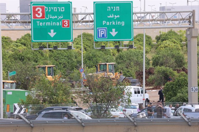 TEL AVIV, May 4, 2025  -- This photo taken on May 4, 2025 shows a cordoned-off area near Ben Gurion International Airport after a missile strike in Tel Aviv, Israel.   A missile launched by Yemen's Houthi forces struck Israel's Ben Gurion International Ai