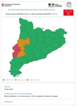 El Servei Meteorològic de Catalunya emite un aviso en nivel de peligro máximo por "tiempo violento"